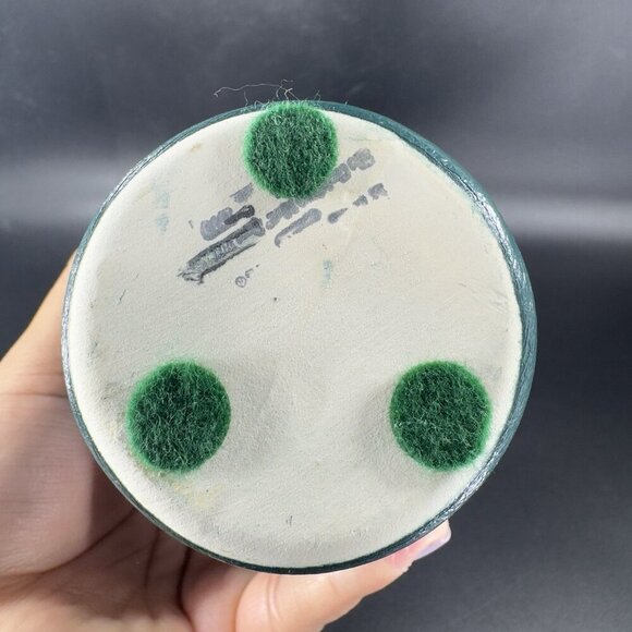 Vintage Mid Century Pottery Jug Vase Bottle Painted Green Ceramic Vase Decor VTG - Picture 5 of 13